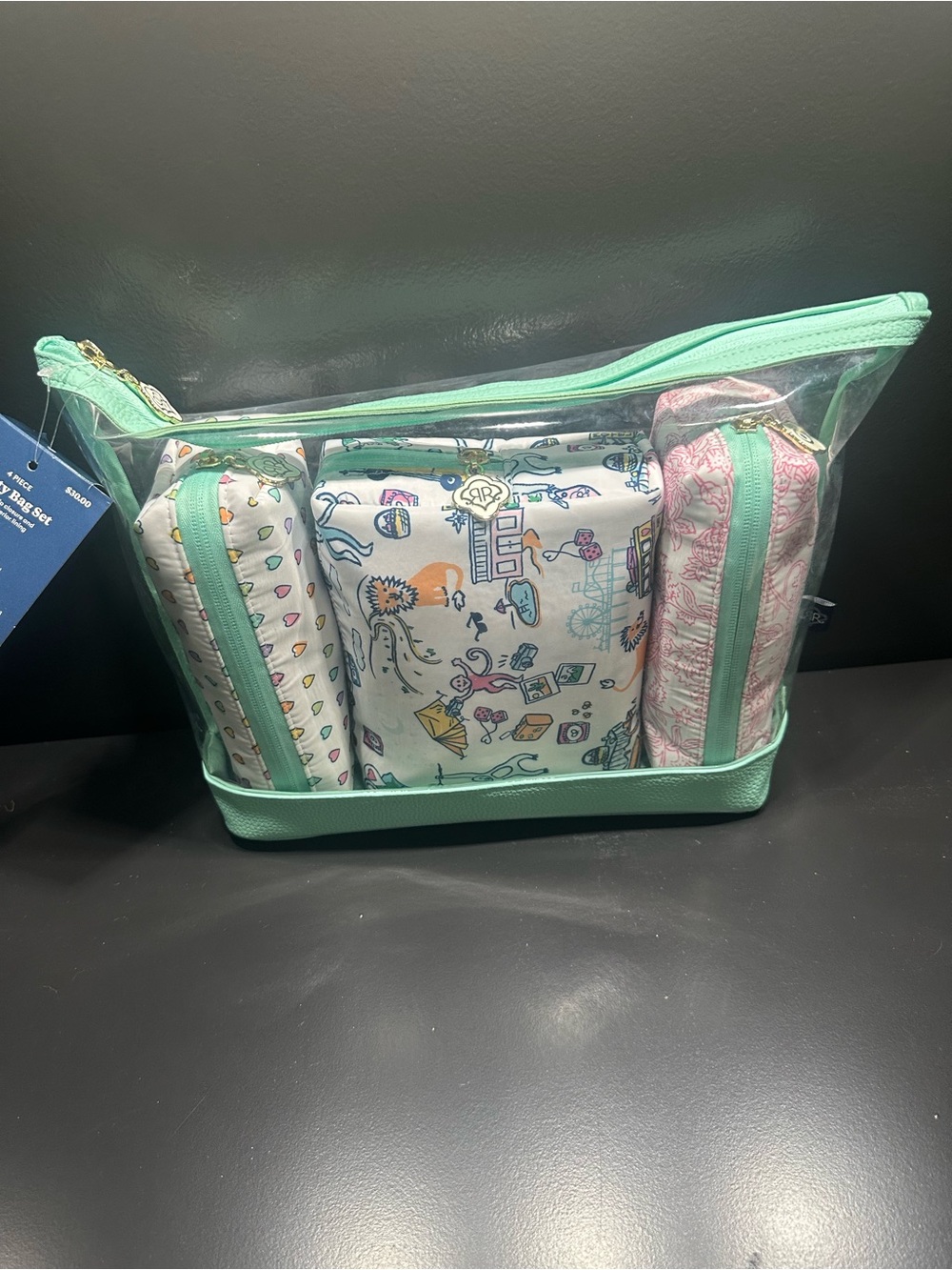 Roller Rabbit 🐰🌈 x Target 🎯 Mint Trim Clear Travel Cosmetic Bag Set